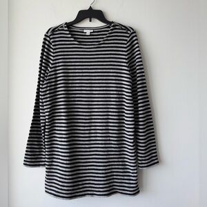 J. Jill Tunic Top Gray Black Stripe Cotton Long Sleeve Womens M Lagenlook Artsy